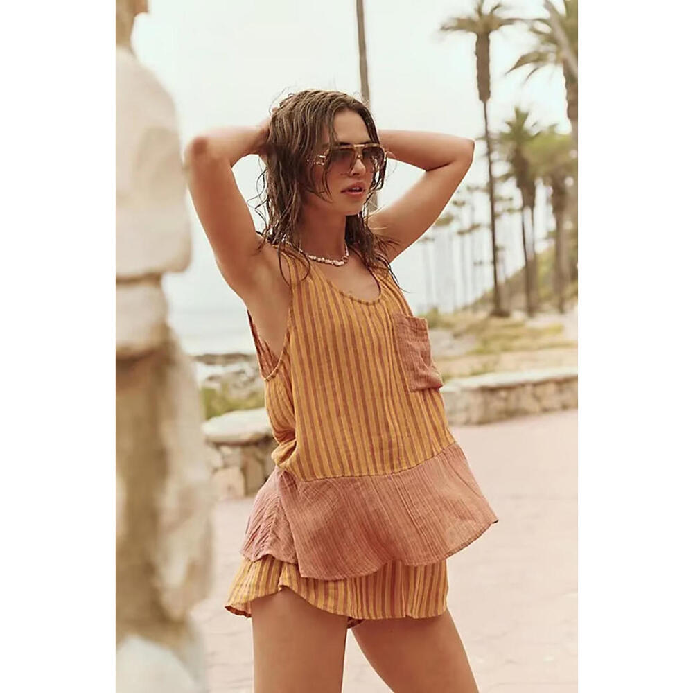 Free People NWOT Annabelle Striped Orange and Brown Set